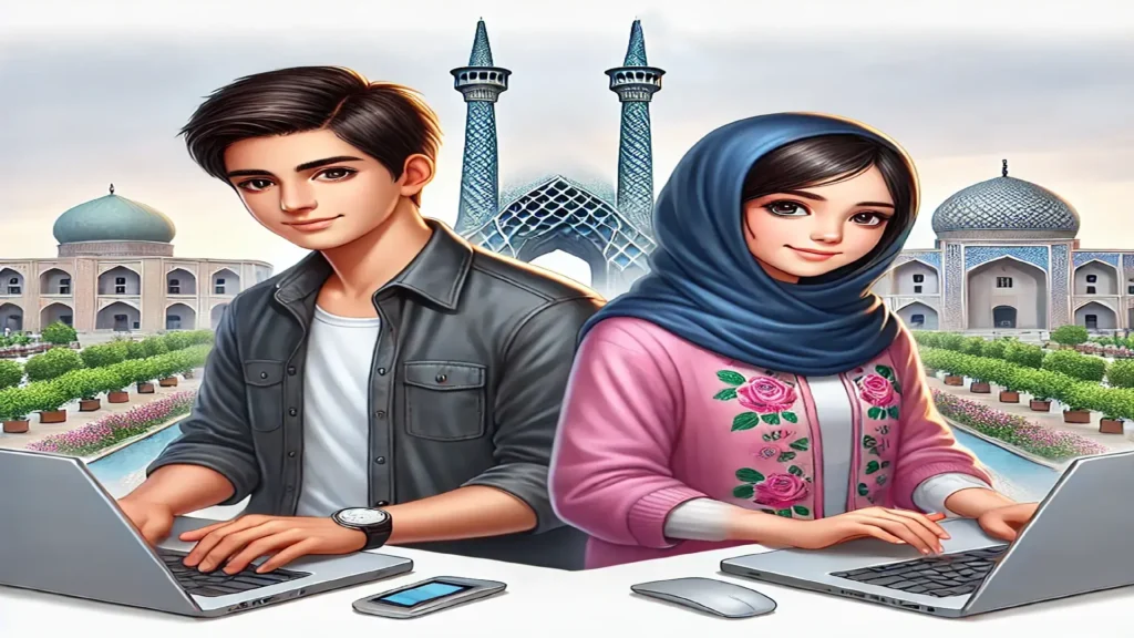 دختر و پسر ایرانی در حال کسب درآمد از ChatGPT برای ایرانی ها با نماییاز میدان نقش جهان اصفهان ساخته شده با هوش مصنوعی
