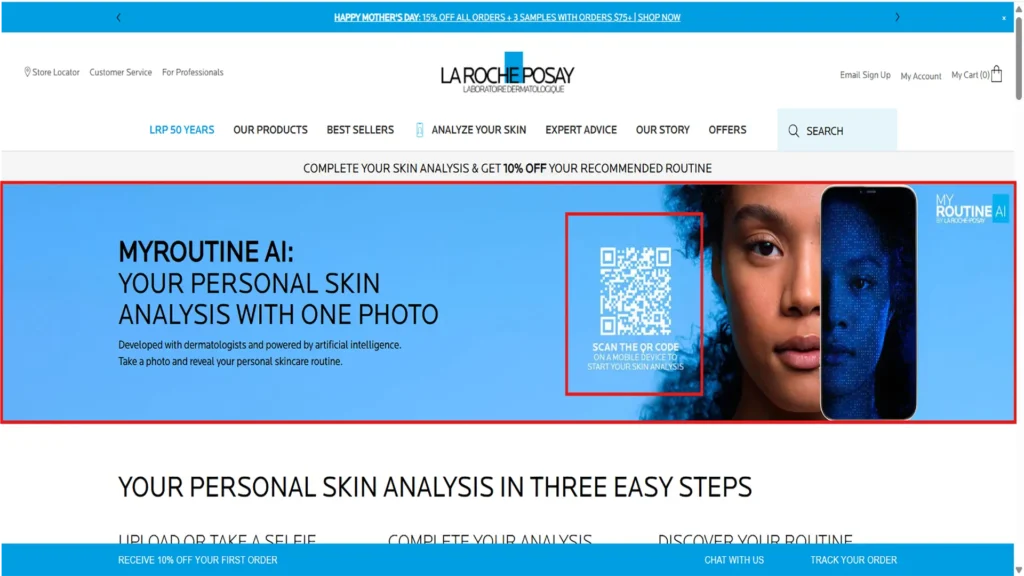 بهترین ابزارهای رایگان بررسی پوست با هوش مصنوعی. محیط وب ایزار MyRoutine AI – La Roche-Posay